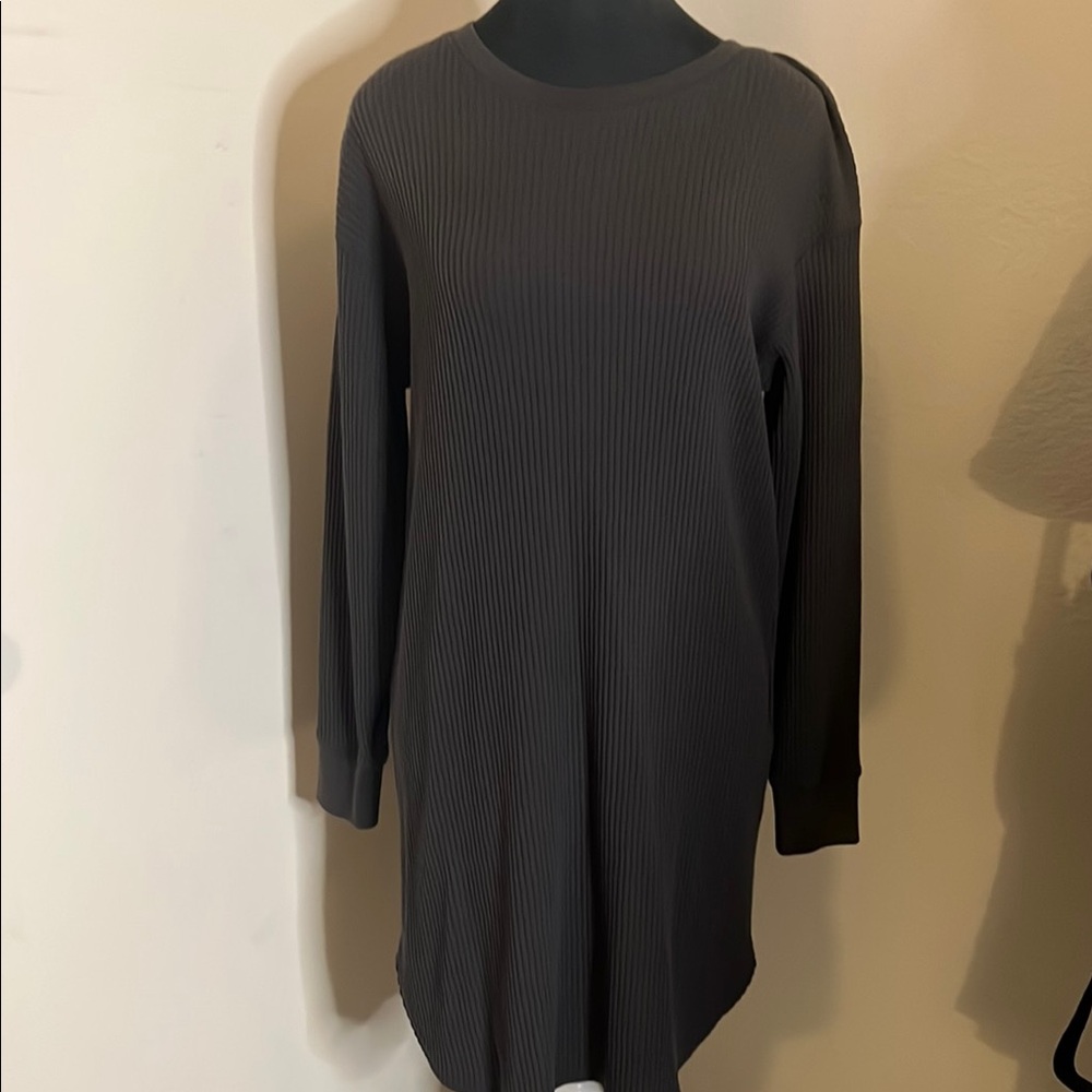 Uniqlo Women’s Waffle Long Sleeve Shirt Dress, Grey, Small